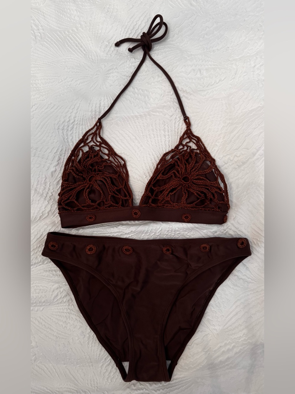 Aguaclara Bikini Crochet Overlay  Triangle Top And Bottom Large